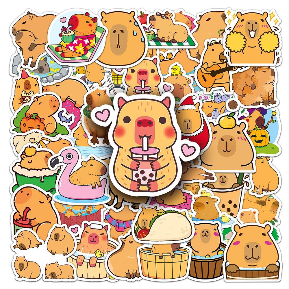

New 50Pcs Cute Capybara Stickers For Water Bottles Laptop Guitar Luggage Bike