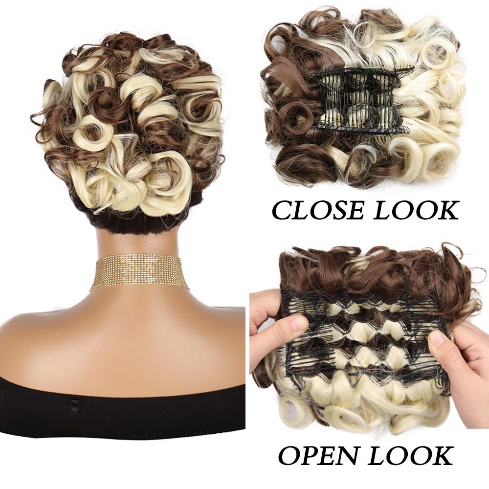 

MISS WIG Синтетические короткие небрежные вьющиеся пучки для наращивания волос Легко растягивающиеся гребни для волос Накладные волосы на заколках Резинка для волос Шиньон для накладных волос Конский хвост Шиньоны 10cm