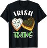 Sweet Irish Twins Heart Donuts Funny St Patricks Day Graphic Tee Soft Cotton Casual T-Shirt