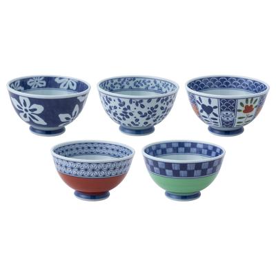Saikai Pottery Hasami Ware Dyeing and Nishikie Pattern Lightweight Rice Bowls Set of 5 52642