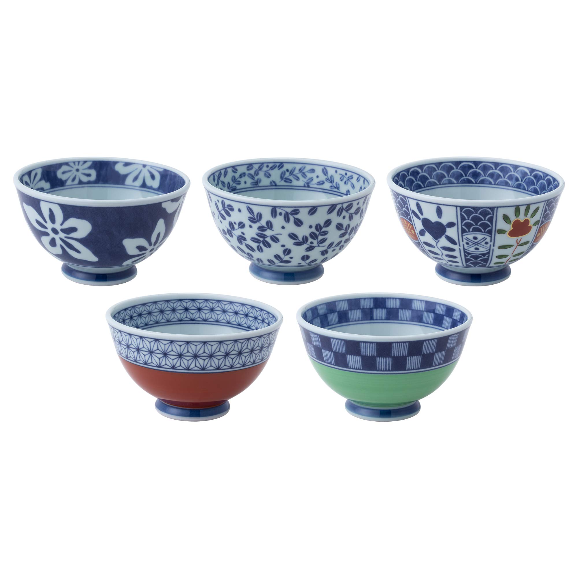 

Saikai Pottery Hasami Ware Dyeing and Nishikie Pattern Lightweight Rice Bowls Set of 5 52642