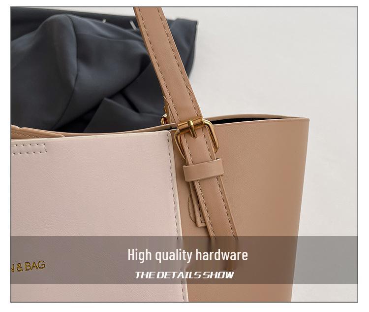 Korean Style Color Block Large Capacity Tote Bag - Women's Fashionable High-End Versatile Shoulder Bag