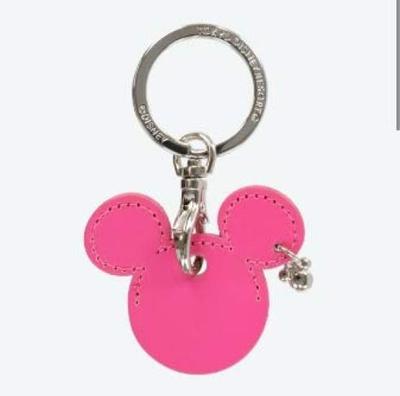 Disney Mickey Key Chain Cowhide Pink Key Cover Key Holder Mickey Mouse Charm Included Tokyo Disney Resort TDR Mickey Shape
