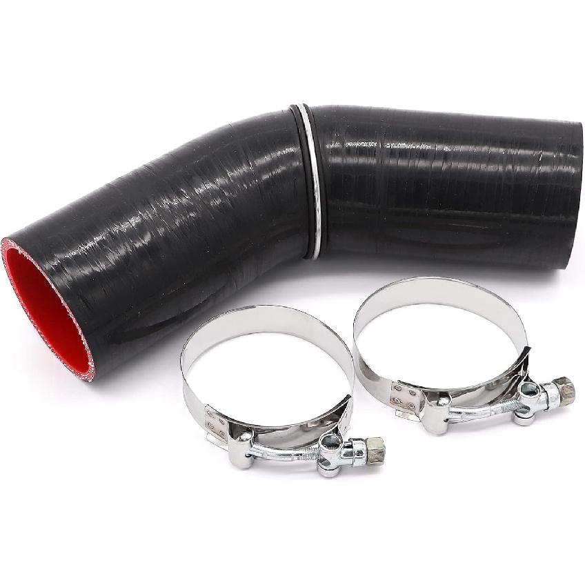 45-Grad-Bogenstück Silikonschlauch 4-lagig 2 1/2 Zoll(63mm) für Turbo-/Ladeluftkühler-/Ansaugrohre, Länge 102 mm, Dicke 5 mm, mit T-Bolzenklemme