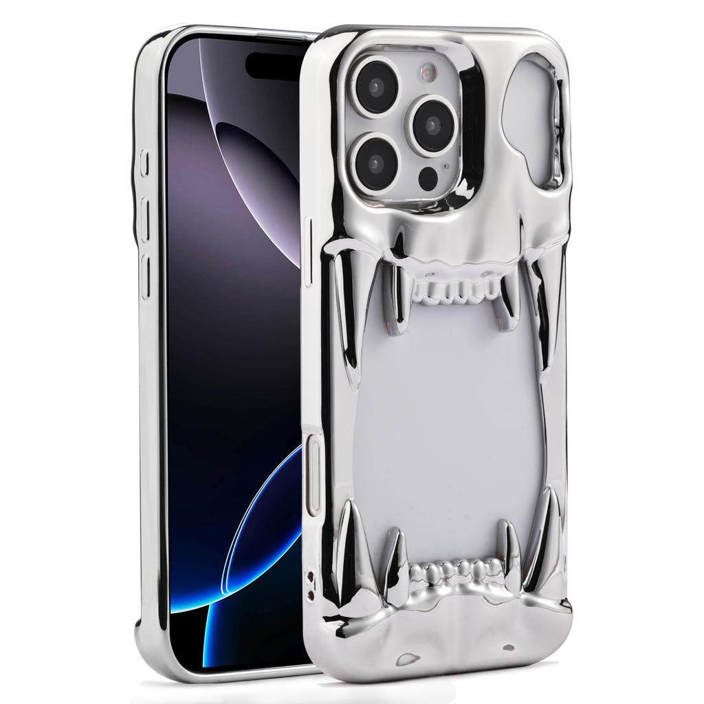 Luxury Cut-Out Plating Hollow Tiger Tooth Skull Case For iPhone 17 Air 16 15 14 Plus 13 12 Pro Max 11 Cooling Shockproof Cover
