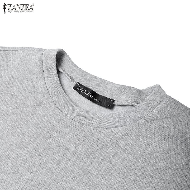 ZANZEA Dámské ležérní podzimní zimní mikinové šaty s kulatým výstřihem a dlouhým rukávem