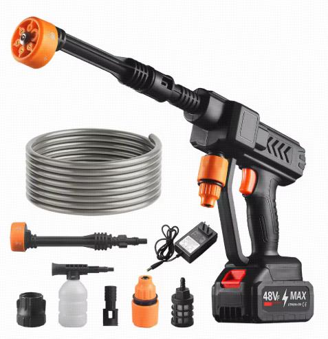 Reinigungsauto-Waschmaschine mit Wasserpistole-Spritz 48Vf, Düse 6 in 1, tragbare Hochdruck-Waschmaschine zur Reinigung und Bewässerung von Autos