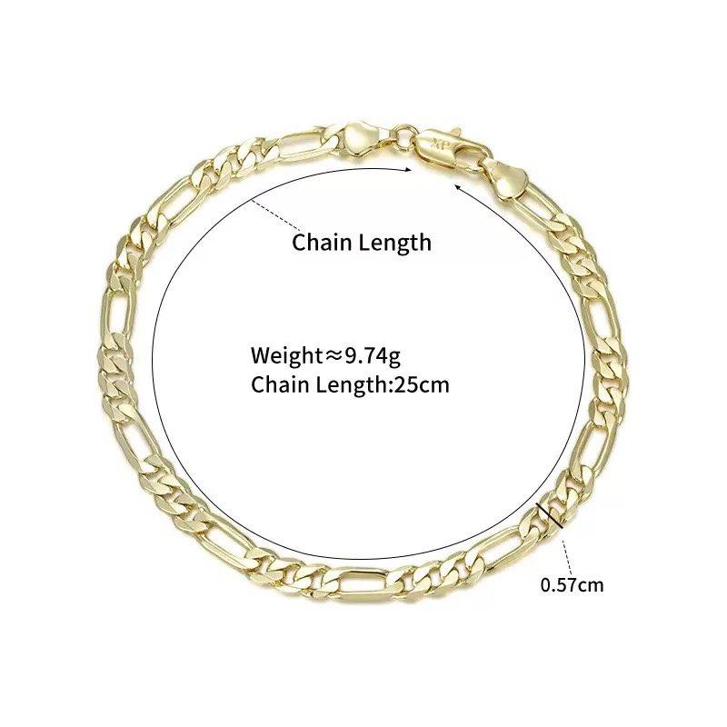 XP Jewelry -- ( 19.5 / 25 Cm X 6 Mm ) Fashion Figaro 3:1 Bracelet For Men Jewelry 14 K Light Gold Plated Eco- Friendly