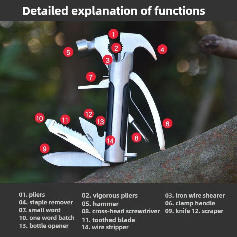 

Компактный Портативный Многофункциональный Молоток: Головка из высокоуглеродистой стали, рукоятка из алюминиевого сплава, со складными плоскогубцами, для аварийной ситуации с автомобилем