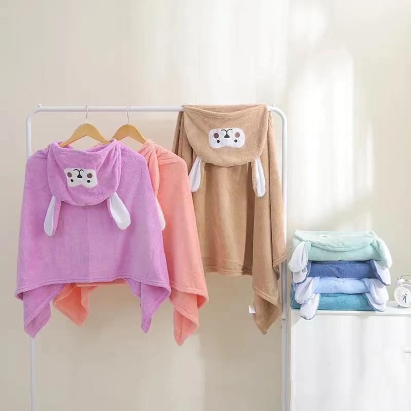 Toddler Baby Hooded Bath Towel Kids Bathrobe Super Soft Absorbent Bath Towel Blanket Cartoon Coral Fleece Kids Bathrobe Boy Girl