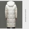 Brand 2025 Men's Winter Hooded Over-the-Knee Long Down Jacket with Fleece Lining