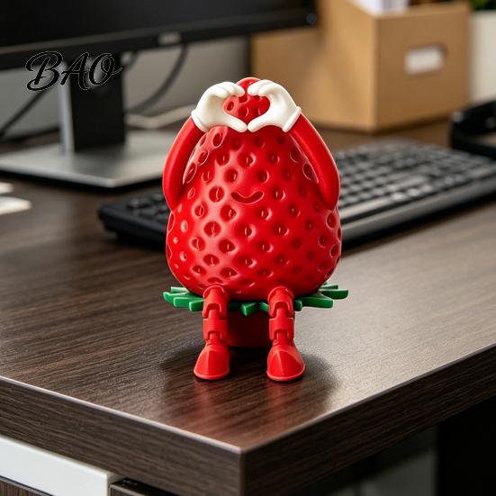 Desktop Organizer for Small Items 3D Printed Articulated Strawberry Storage Box, Cute Figurine with Kawaii Room Decor Accessories Movable Limbs, Mini