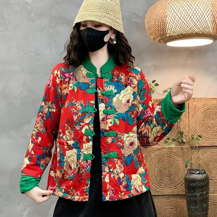 

Northeast Floral Cotton Jacket: Women s Ethnic Winter Outerwear with Velvet Lining & Chinese Frog Buttons. XXXL
