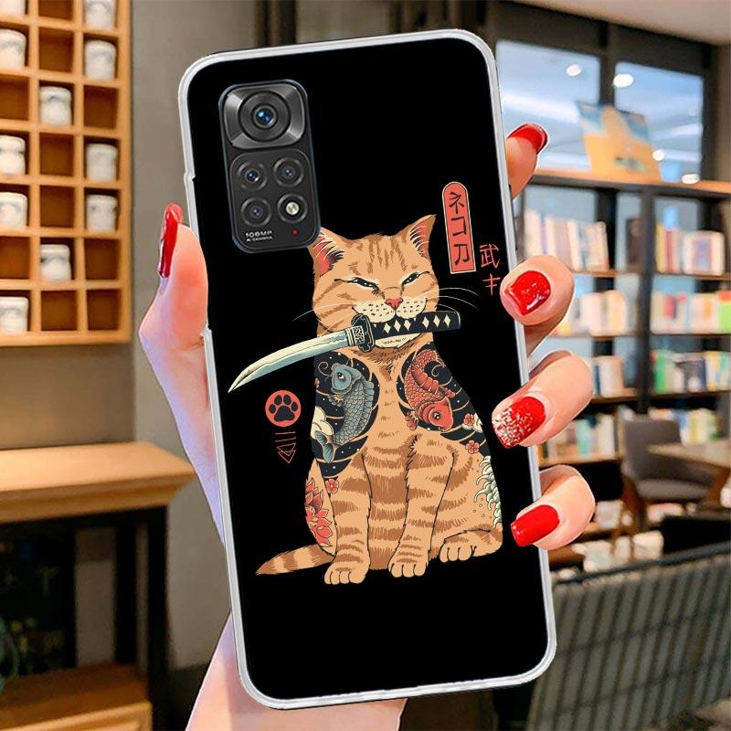 Ramen Sushi Samurai Tattoo Cat Cover Phone Case For Xiaomi Redmi Note 15 14 13 12 11 10 Pro Plus 14S 12S 11S 11T 11E 10S Soft Fu