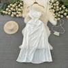 Off-the-Shoulder Photography Beach Dress Fashion Diagonal Collar A- Line Travel