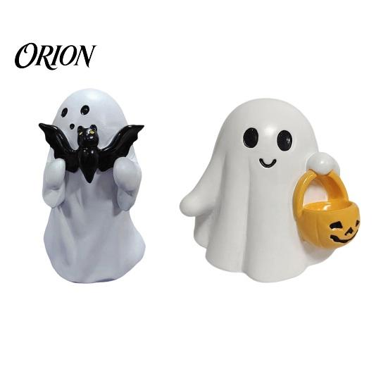 Halloween Ghost Decor Figurine, Cute Resin Statue, Creative Holding Figurine Bat/Drink Tabletop Ornament for Home Party, Trick or Treat Gift