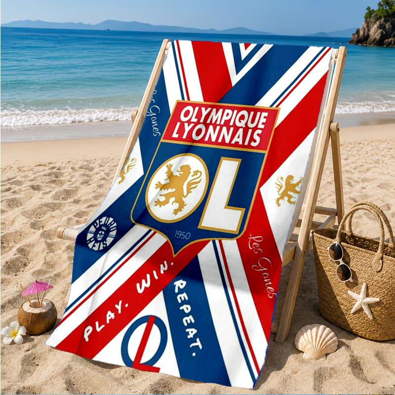 Lyon Football Crest Design Printed Microfiber Beach Towel, Soft And Absorbent, Quick-Dry, Ideal for Summer Travel, Beach Essential, Swimming Pool