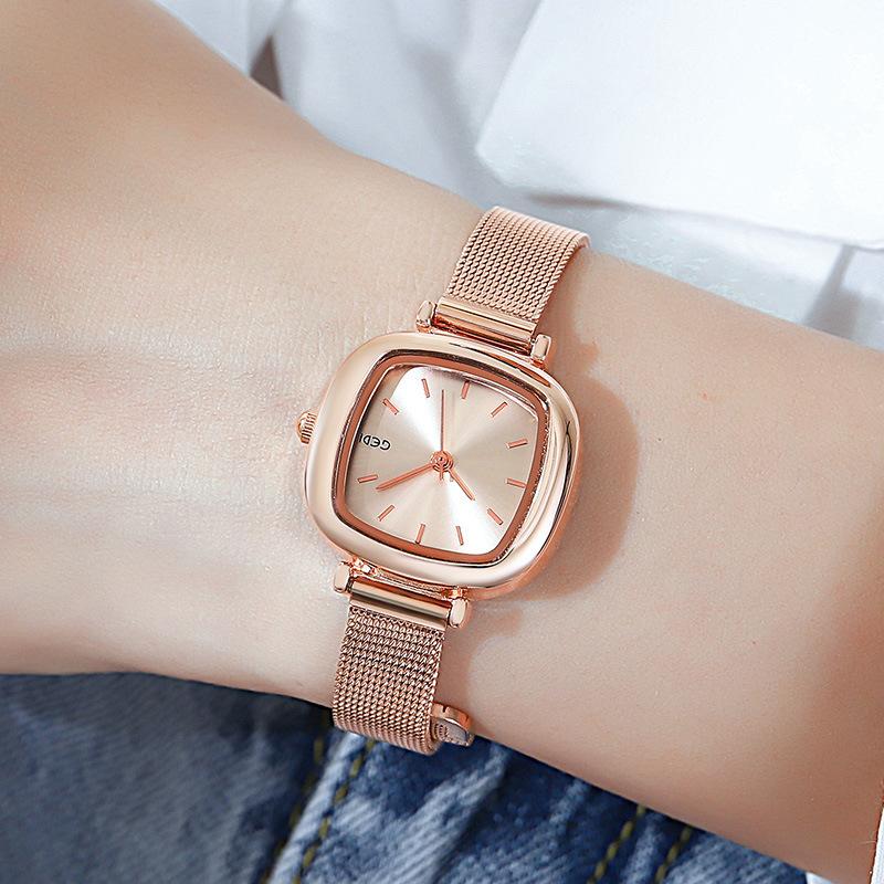 Simple Casual Women'S Watch Mesh Belt High-End Quartz Watch Waterproof Small Sugar Cube Women'S Watch