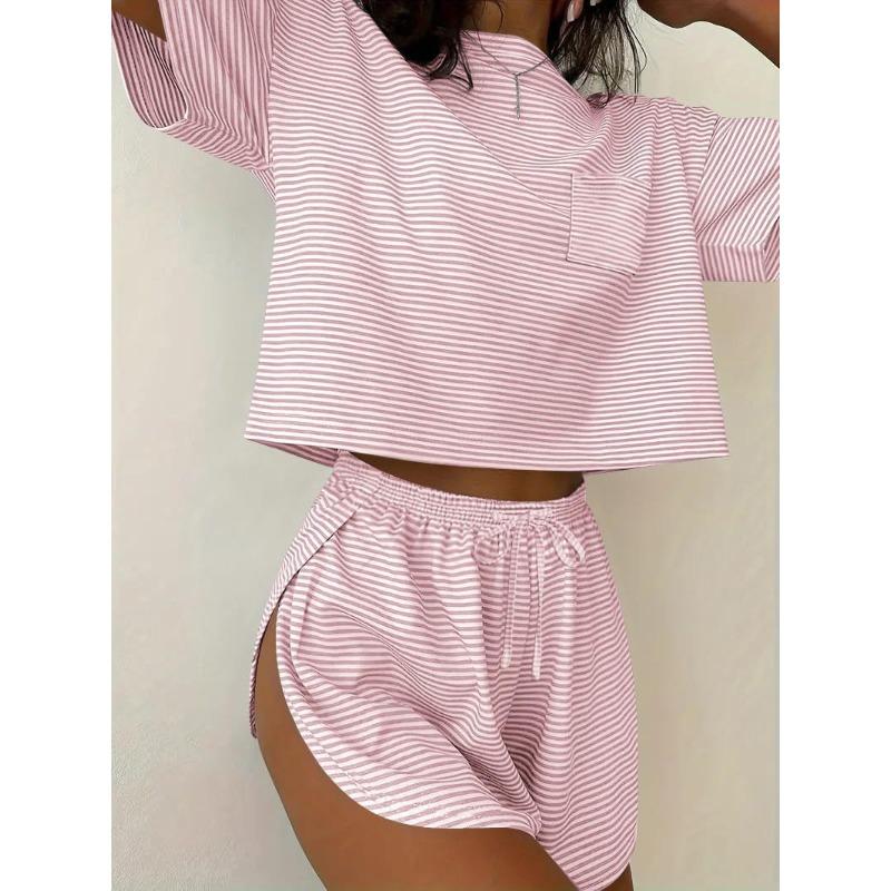 IHUASU Women's Fashion Casual Short Sleeve O-Neck Pants Suits