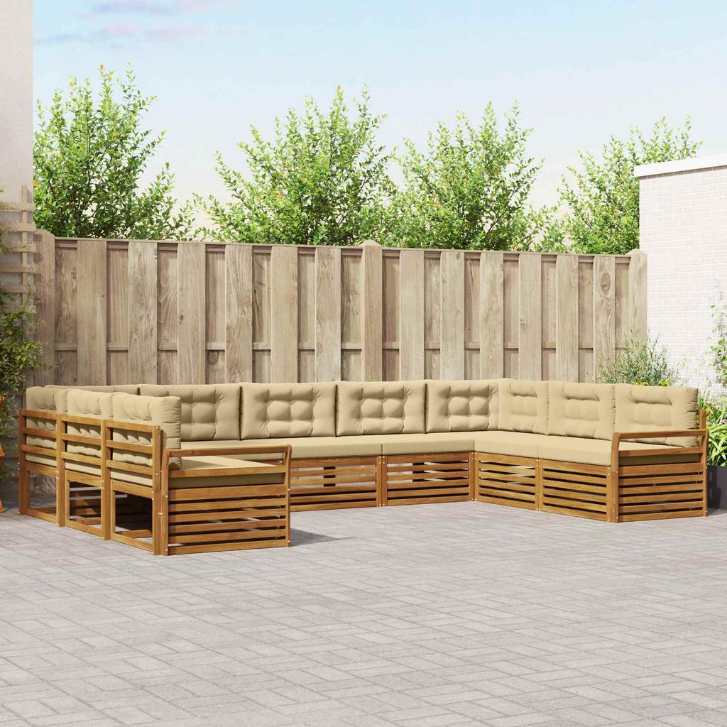 Outdoor Sofa Set 9 Pcs Natural and Beige Solid Acacia Wood