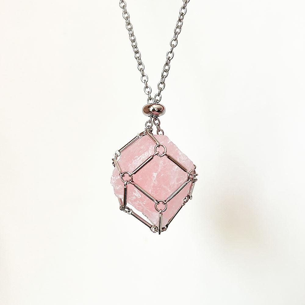 Raw Crystal Holder Necklace Cage for Stones DIY Adjustable Natural Gemstone Pendant Necklace Jewelry Colorful 2-4cm
