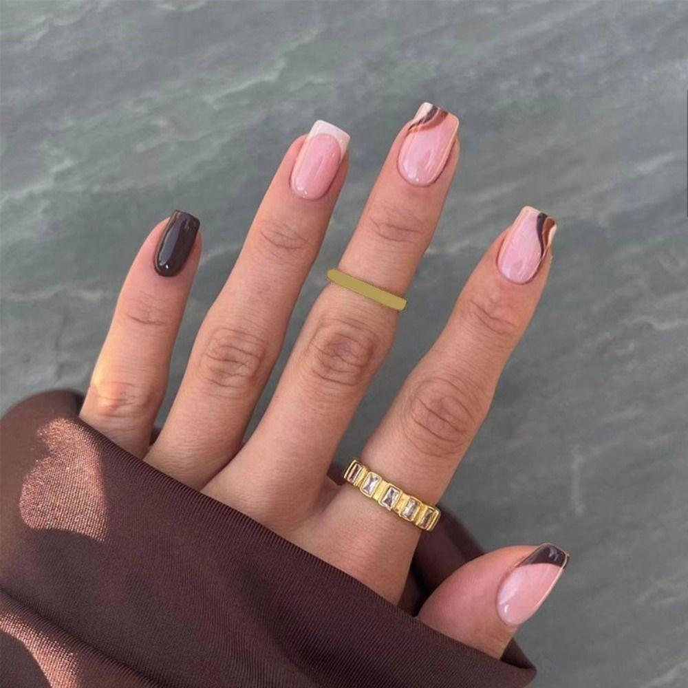 

24pcs Nail Tips Gold Gitter Fake Nials DIY False Nails Star Wavy Short Square French