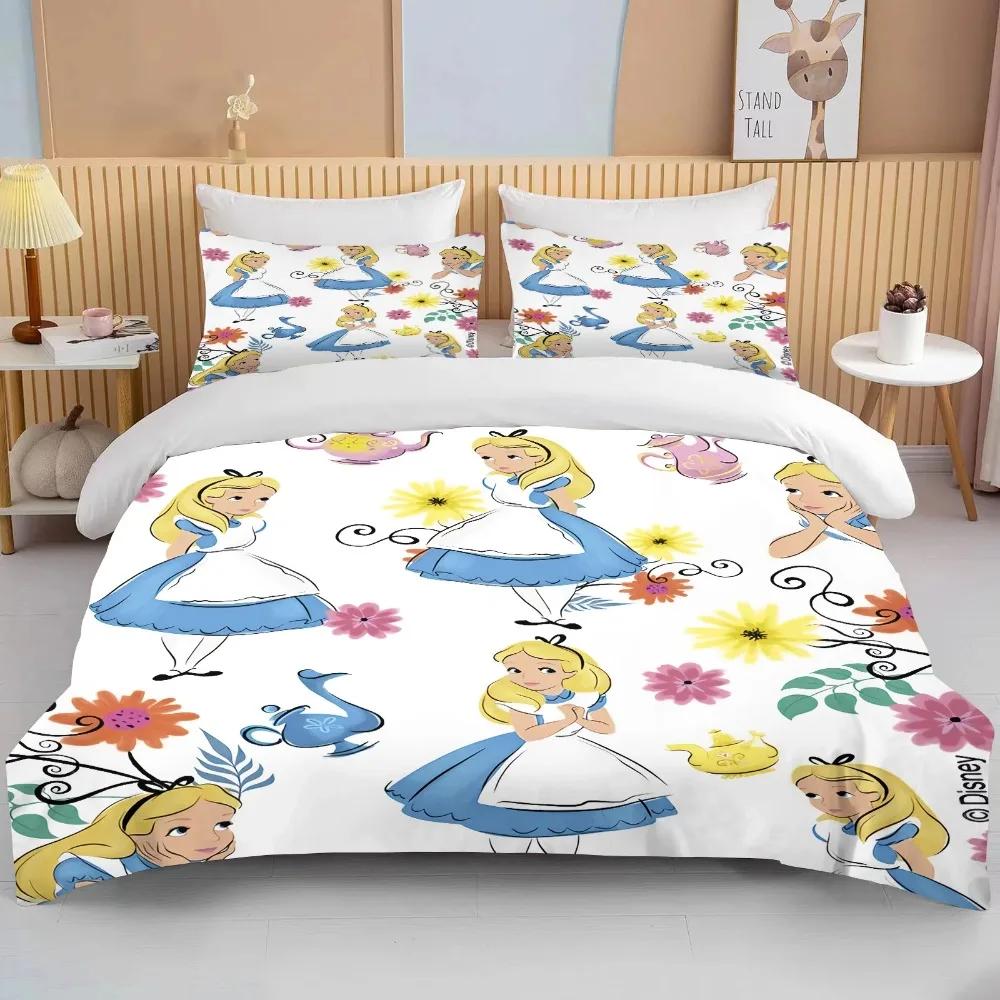 Alice In Wonderland Bedding Set Cartoon Baby 3 Pieces Set Bed Set King Size Pillowcase Adult Bed Cover Bedroom Bed Set Duvet
