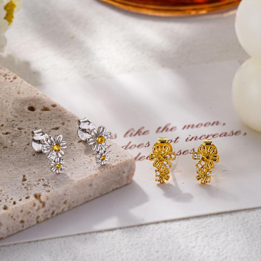 Zhenxing S925 Sterling Silver Double Flower Light Luxury Women's Stud Earrings