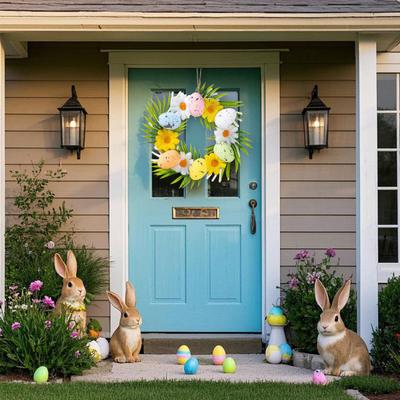 Oster-Eier-Kranz Bunte Frühlings-Türdeko mit künstlichen Blumen Leichter Schaumstoff Feiertags-Hängedekoration für Zuhause Party Veranda