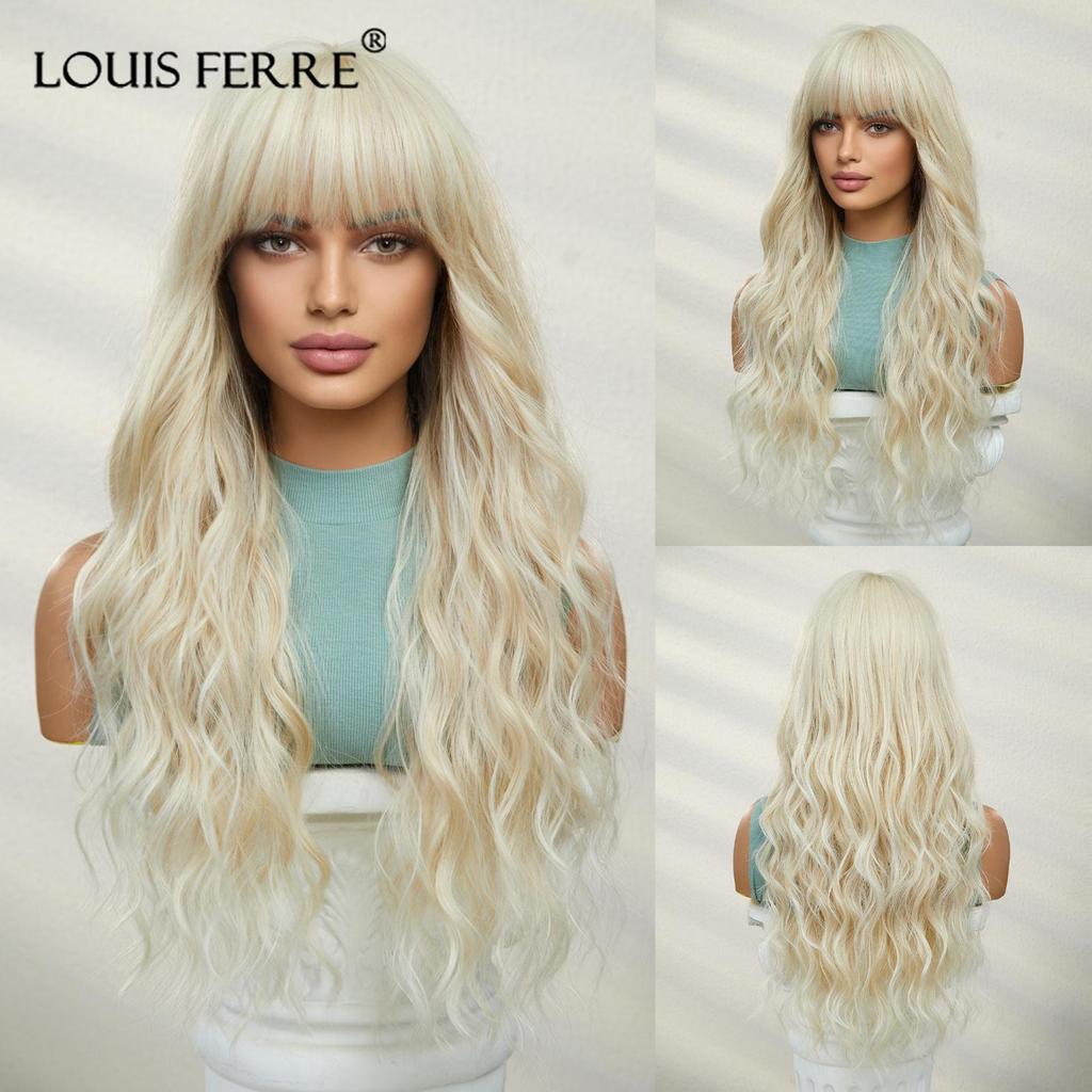 ALAN EATON Ombre Schwarz Braun Lange Wellen Haar Perücken mit Pony Für Schwarze Frauen Hitzebeständige Faser Synthetische Perücken Cosplay Party