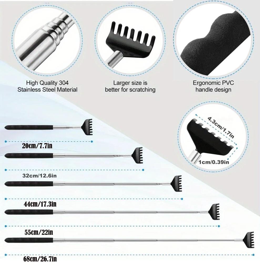 [8.3-22.8" Extendable Back Scratcher] Portable Telescopic Back Scratcher - Stainless Steel, Extendable  Comfort Grip Handle