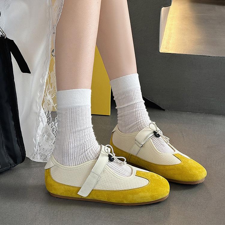 Mary Jane women's shoes spring and summer new leather soft-soled ballet shoes versatile, ugly and cute Velcro women's shoes