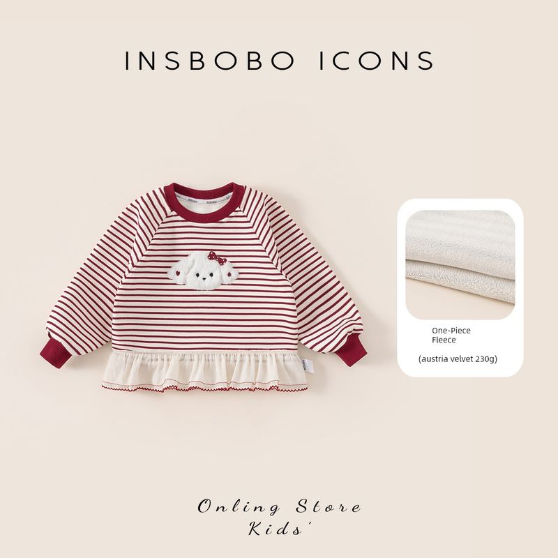 Insbobo Children's Base Layer Shirt 2025 Winter New Style Girls' Red T-Shirt Thickened Baby Girl Clothing Autumn and Winter Wear