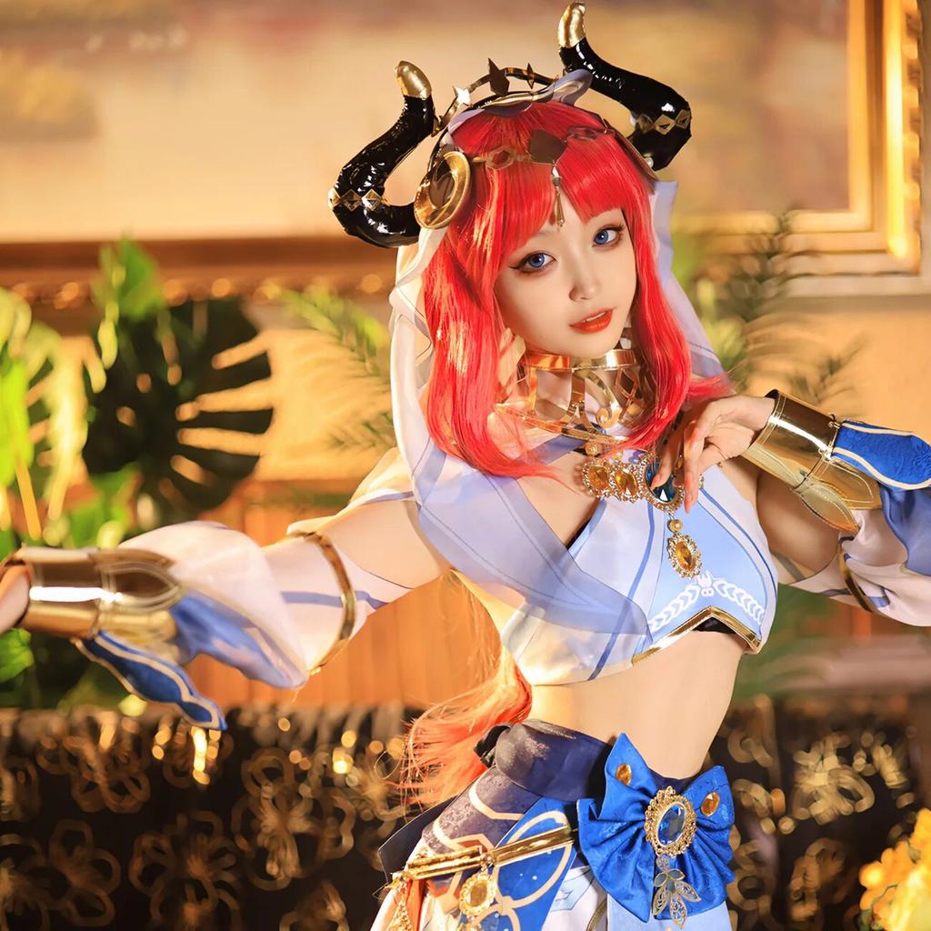 Genshin Impact Nilou Sumeru Costume Cosplay Parrucca Rossa Donna Abiti Blu Vestiti Anime per Halloween Festa di Carnevale