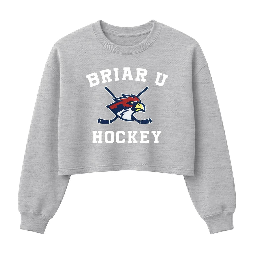 Crew Neck Cropped Sweatshirt Briar U Hockey Graphic Print Long Sleeve Pullover Casual Fit Lightweight Fabric