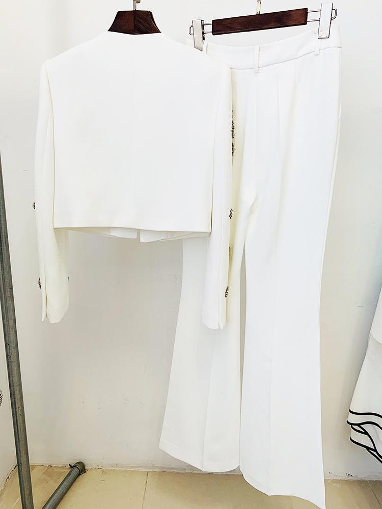 In Stock: 2025 European & American Fashion Beaded Jacket & Slit Flared Pants Set