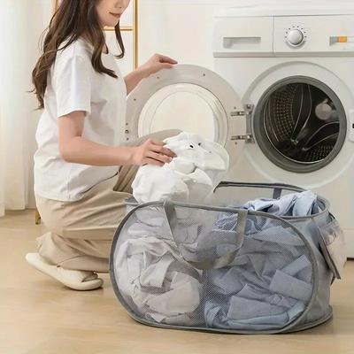 1pc-Folding Dirty Laundry Sorting Basket Washing FrameBathroomCloth MeshStorage BagFrame Bucket LaundryOrganizers Storage Pouch