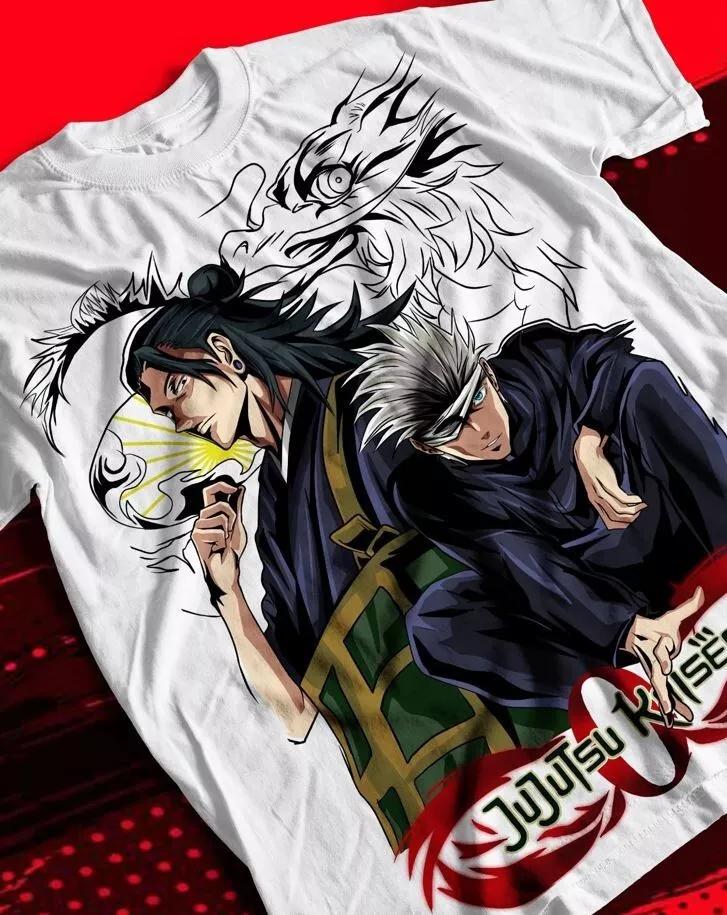 

100% cotton TOPS UNISEX TEES MENS WOMENS Jujutsu Kaisen T-shirt Geto Suguru Gojo Girl Anime Gift Black T-shirt All Size 2XL белый