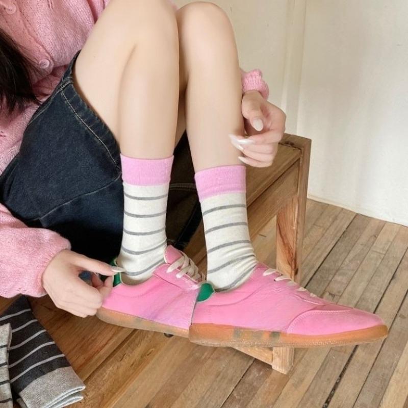 Autumn and Winter Girls' Dream Socks, High Slit Color-blocking Striped Socks, College Style Sports Socks, Pure Cotton Pile Socks