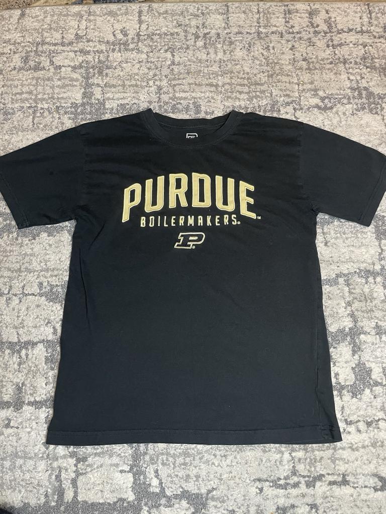 Purdue University T Shirt Embroidered Spell Out Logo Tee Size Large Black Unisex