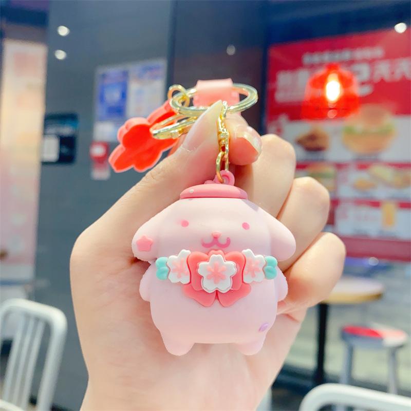 Anime Cartoon Cute Cherry Blossom Season Keychain Creative Pink Hello Kitty Doll Schoolbag Small Gift Pendant