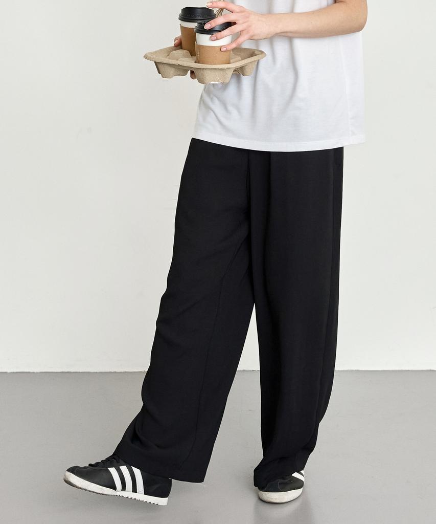BASIC HOUSE Women'S Breathable Elastic Waist Wide Pants Black