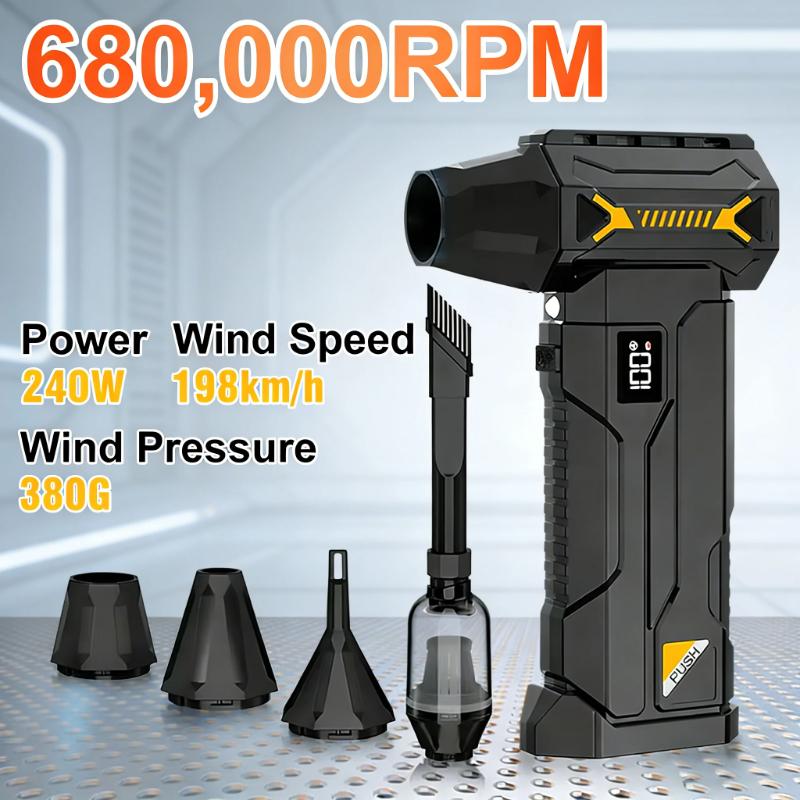 2026 New and Power 680000RPM Violent Turbo Fan Vacuum Air Blower 240W Brushless Motor 380g Pressure LED Light for Home Car PC Snow Cleaning