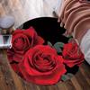 Red rose rug flannel round mat romantic decor bedroom vanity dressing area elegant floral black background luxury feel
