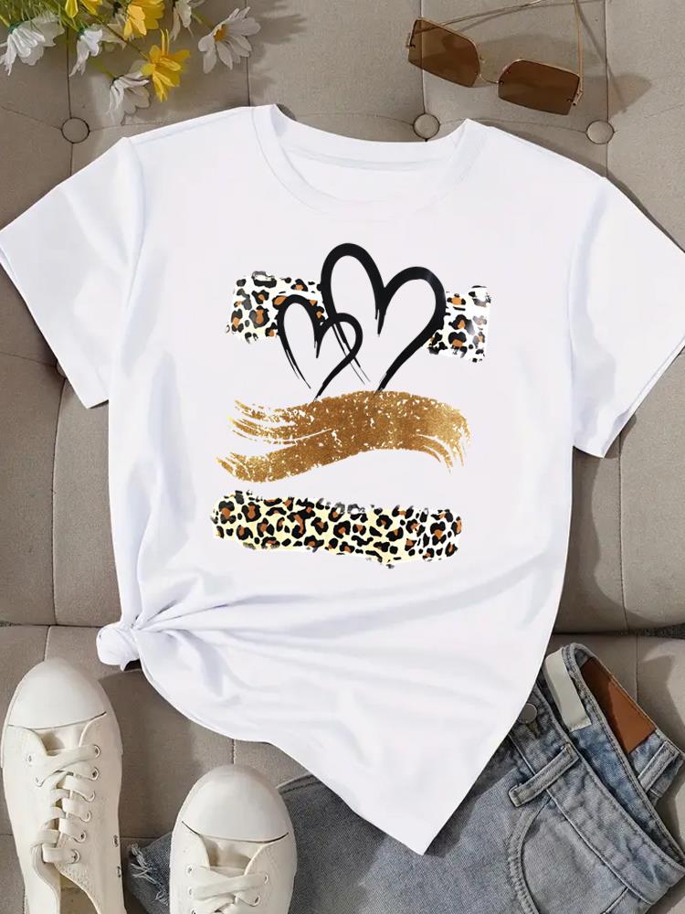 (Asian Size) letter leopard 90s Tee Top Clothing T Shirt Women Fashion Woman Print Female Short Sleeve Graphic T-shirts