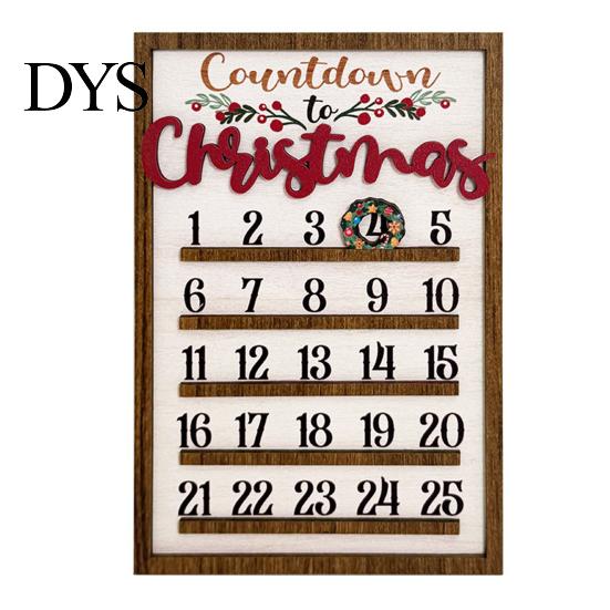Handmade Wooden Pendant Christmas Countdown Calendar, 25 Days Advent Calendar Sign with Durable Decorative Accessory Movable Wreath Marker,