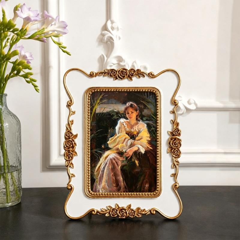 Decorative Portrait Frame for Table Placement, Raised Border Photo Accent for Entryway Tables, Living Room Shelves, and Bedroom Furniture