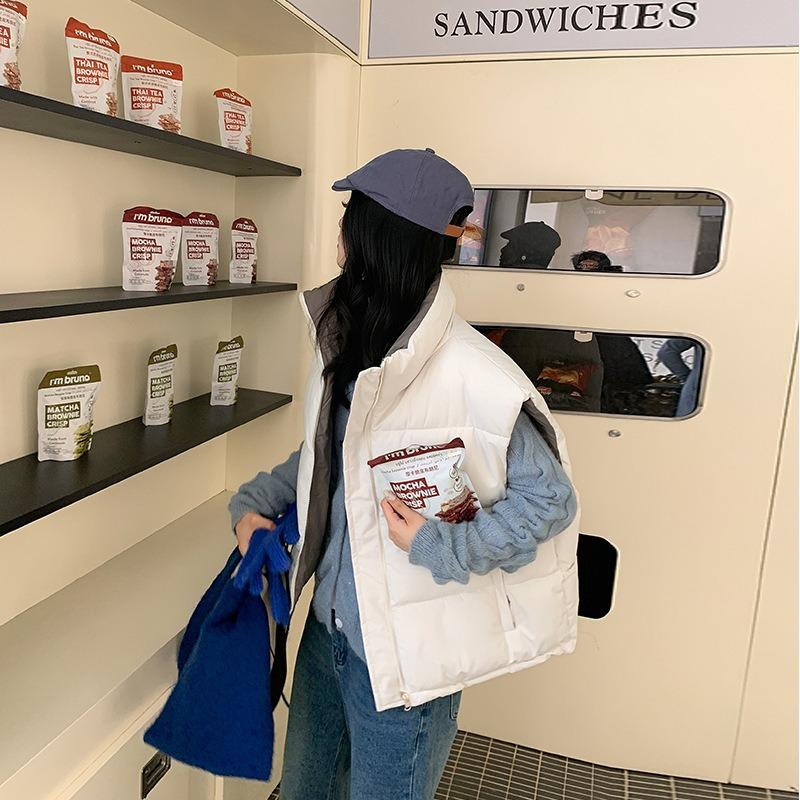 Front and back wear stand-up collar fashion cotton vest women's short new vest jacket top women's clothing