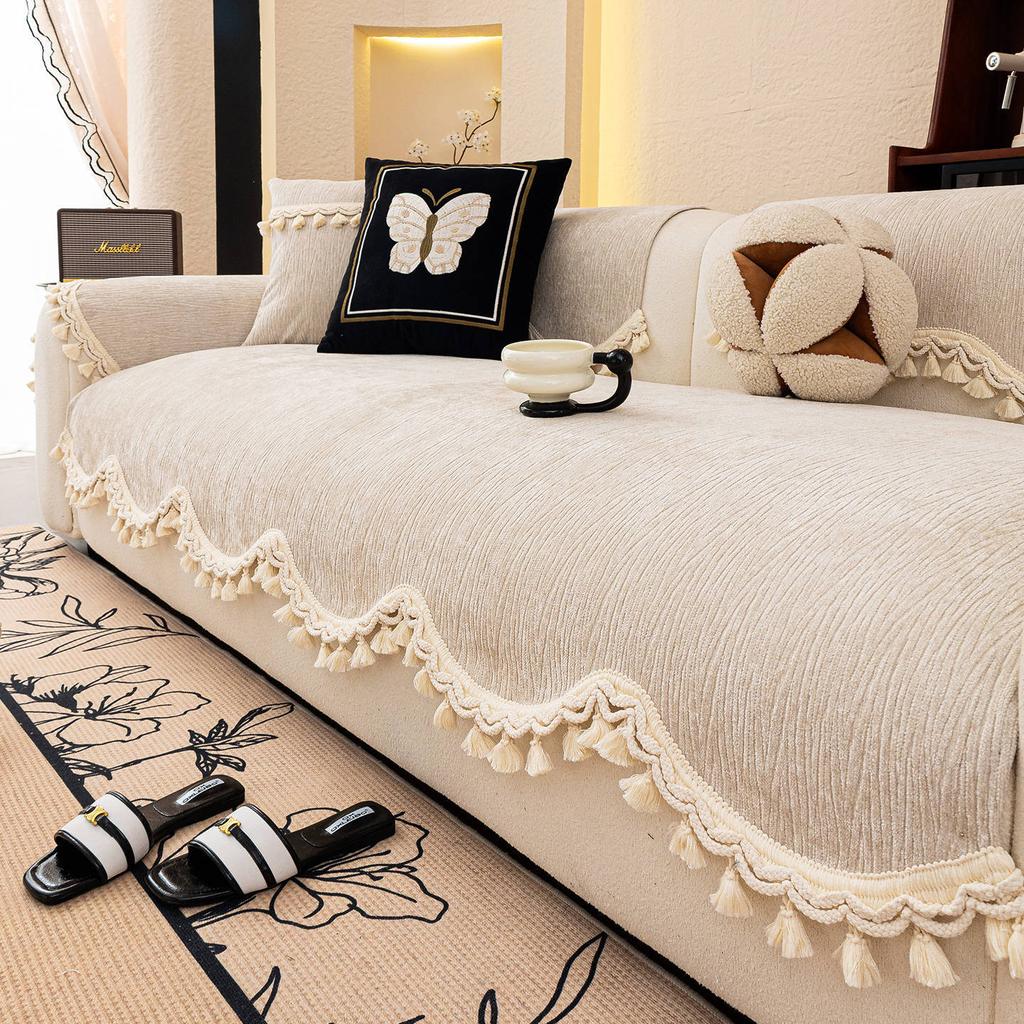 Retro style simple chenille sofa cushion special-shaped medieval style seat cushion single non-slip anti-cat scratch cover armrest towel