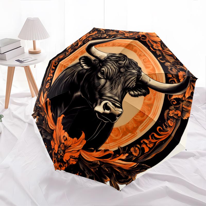 Warrior Cow pattern, automatic folding umbrella, portable and foldable design, 8 ribs, a Christmas or birthday gift.